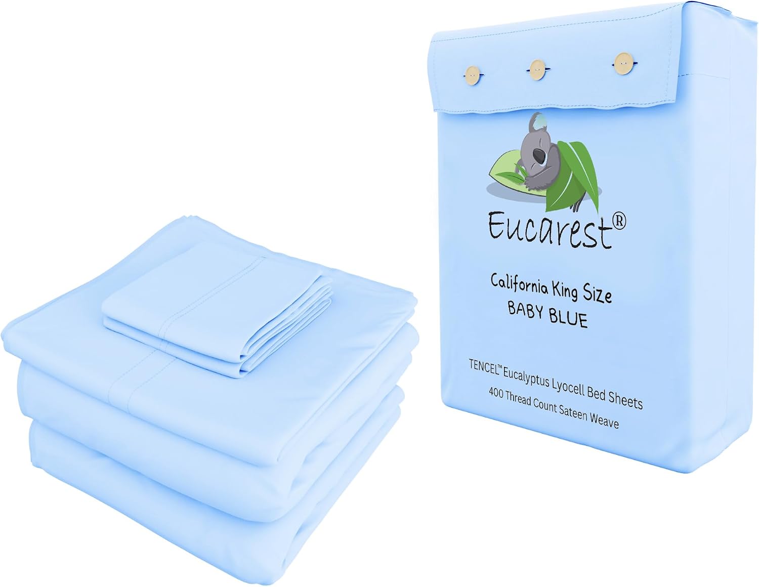 100% Eucalyptus Tencel Bed Sheets | California King | Organic | Ultra Soft | Cooling for Hot Sleepers | Hypoallergenic | Thermal Regulating | Deep Pocket | Fits 18' Mattress - Baby Blue