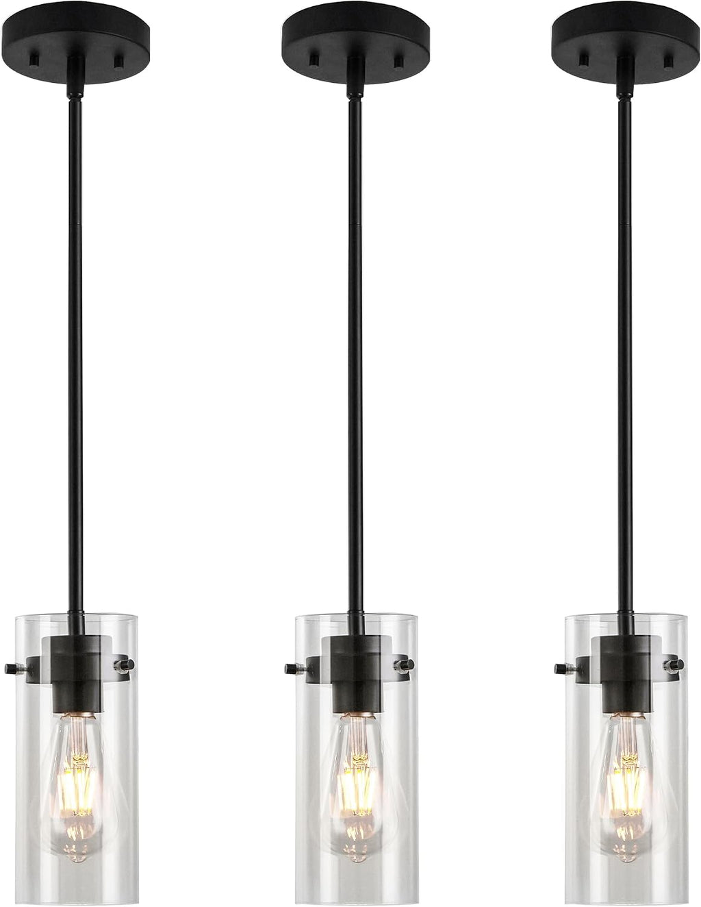 EAPUDUN Pendant Lights Kitchen Island (3 Pack), Clear Glass Shade Kitchen Lighting fixtures Ceiling Hanging, Black Pendant Lights for Kitchen Island,Dining Room,Corridor Bedroom E26 Base