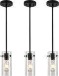 EAPUDUN Pendant Lights Kitchen Island (3 Pack), Clear Glass Shade Kitchen Lighting fixtures Ceiling Hanging, Black Pendant Lights for Kitchen Island,Dining Room,Corridor Bedroom E26 Base