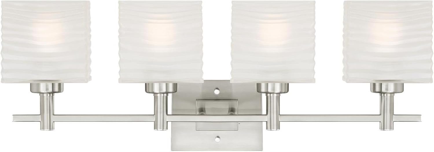 Westinghouse 6304100 Alexander Four-Light Indoor Wall Fixture, Brushed Nickel Finish with Rippled White Glazed Glass