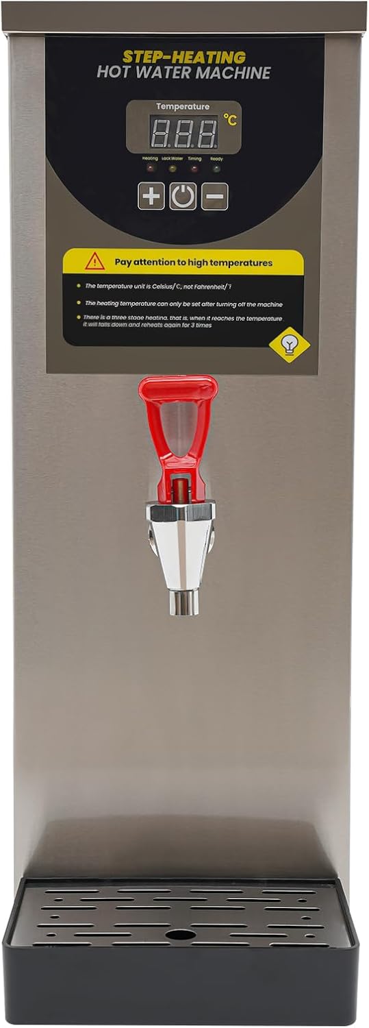 Step-Heating Commercial Hot Water Dispenser, 8L/2.11Gal Large Capacity Electric Dispenser Water Boiler, 2000W Fast Ready Water Boiler Machine with Stainless Steel Heating Tube, for Tea Coffee (Silver)