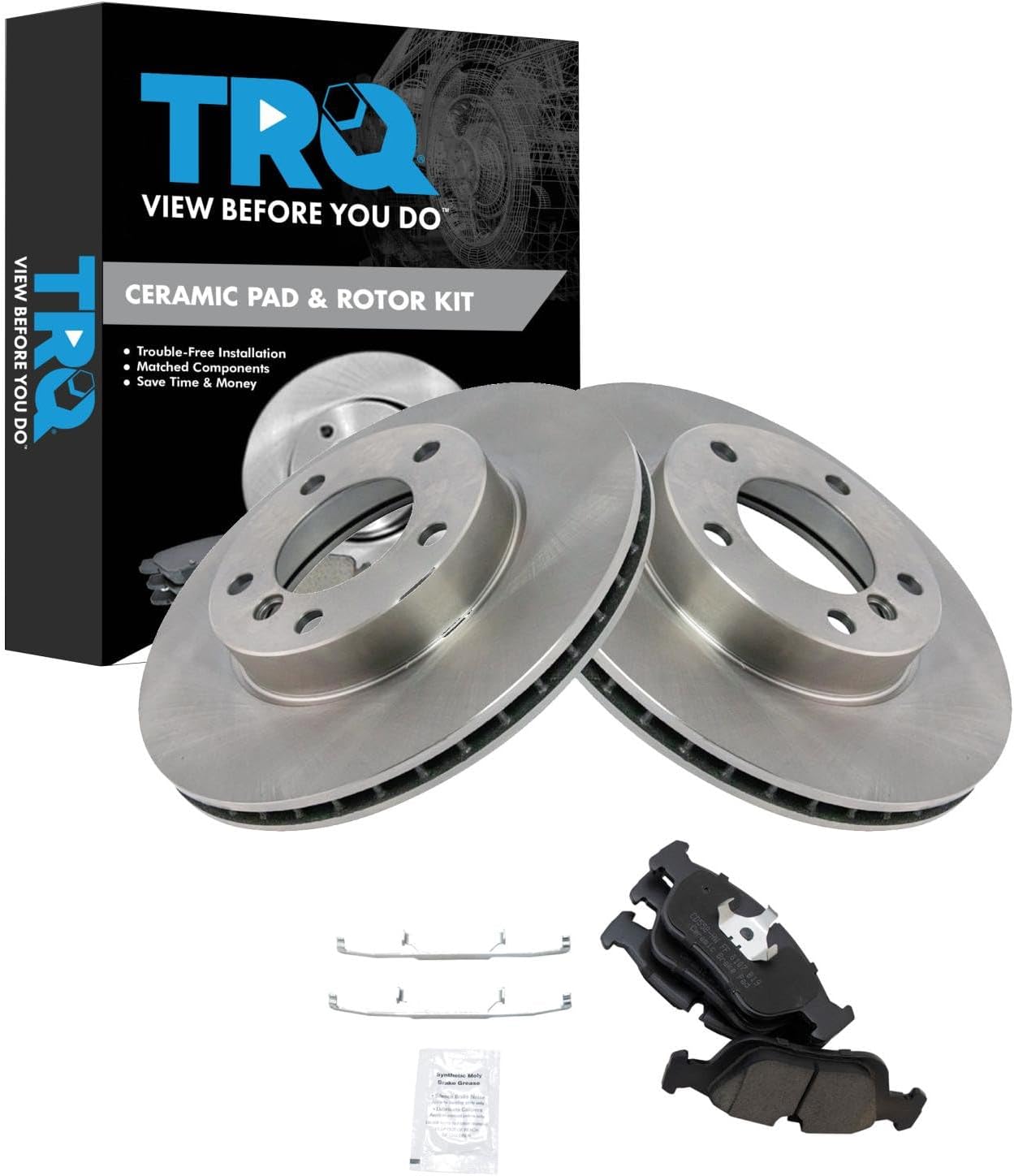 TRQ Front Brake Pad and Rotor Set Ceramic Compatible with 1992-1998 BMW 318i 1993-1997 318is 1992-1995 325i 325is 1996-1998 328i 1996-1999 328is