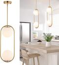BYOLIIMA Modern Gold Globe Chandelier 2-Lights Mid Century Pendant Light Brushed Brass Ceiling Hanging Lighting Fixture with White Globe Glass Lampshade for Kitchen Island Dining Room Bedroom