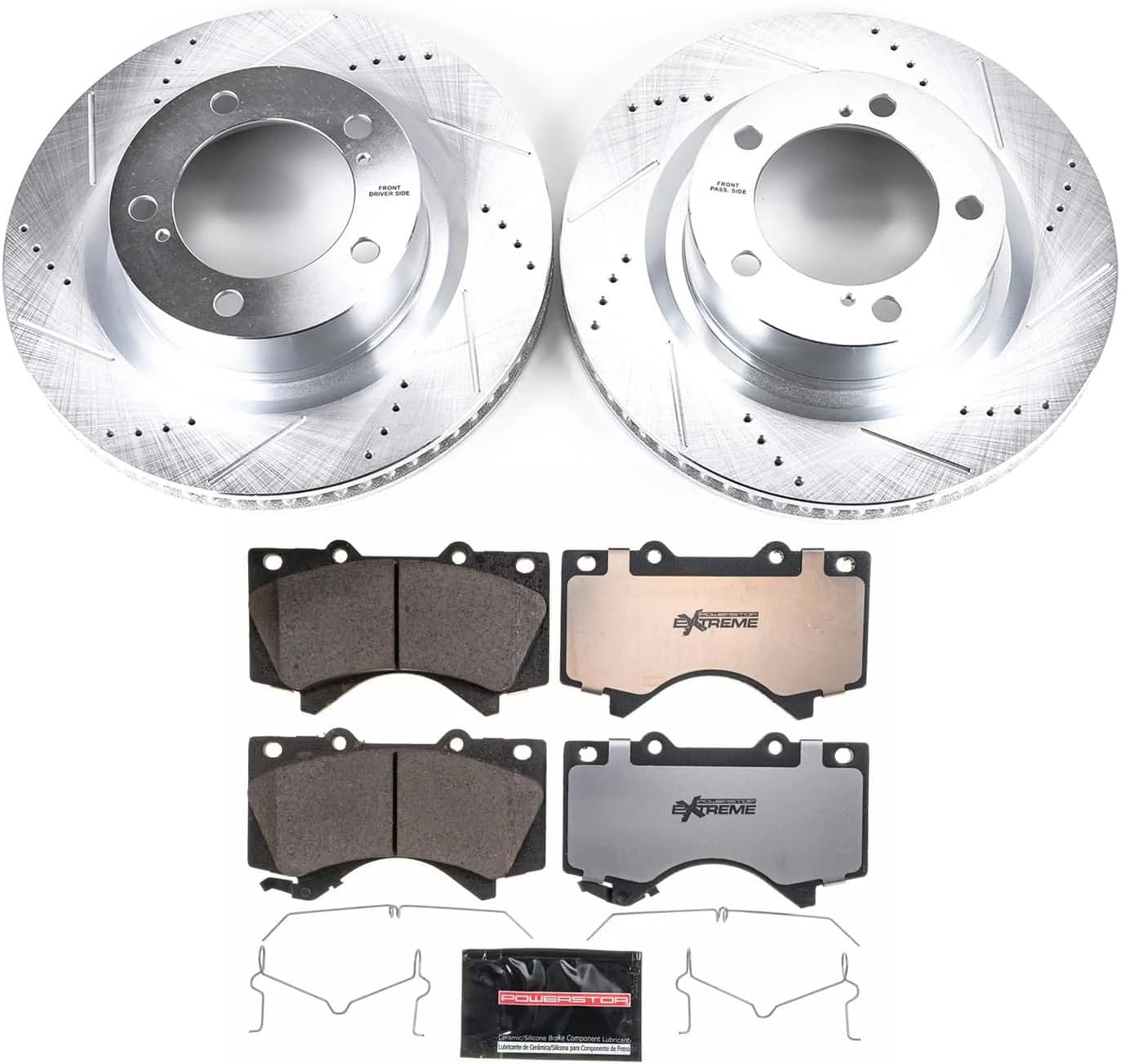 PowerStop Front Brake Kit For Lexus LX570 2016-21 |Toyota Tundra 2007-21 |Land Cruiser 2016-21 |Sequoia 2008-22 -Truck & Tow Carbon Fiber Ceramic Brake Pads+Drilled & Slotted Rotors Upgrade, K2952-36