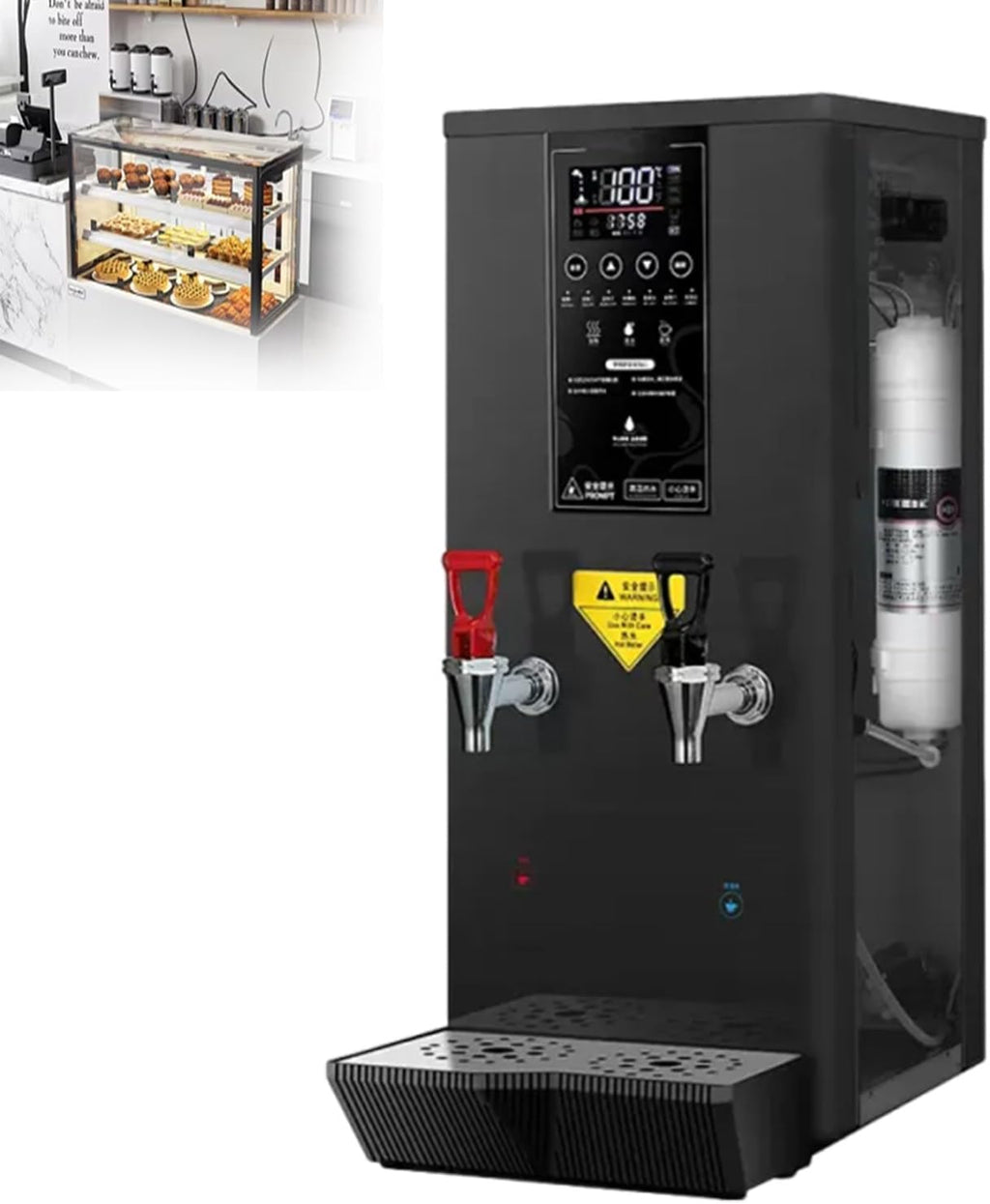 Automatic Hot Water Dispenser with Filter and LCD Display, 3000w Water Dispenser, 45l Large Capacity, Step Heating, Automatic Water Supply, Suitable for Cafes and Dessert Shops,Black-110V