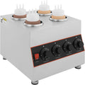 Electric Sauce Warmer Dispenser, 4 Grids Countertop Stainless Steel Sauce Heat Preservation Machine Hot Fudge Bottle Warmer Nacho Cheese Warmer Dispenser 86-185 ℉ 640W