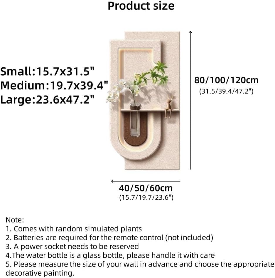 Double Layer Sandstone Decorative Painting, Luminous Wall Art Sculpture, Modern Wall Decoration with Vase for Porch, Hall(Brown,Medium)