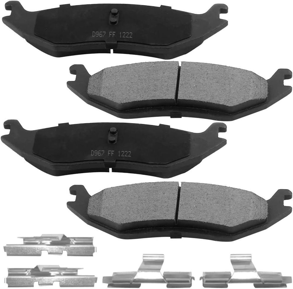 Rear Brake Pads and Rotors Kit for 2005-2010 Dodge Ram 1500, 2011-2018 Ram 1500, 2004-2009 Dodge Durango, 2007-2009 Chrysler Aspen Ceramic Brake Pads Drilled and Slotted E-Coating Disc Brake Rotors