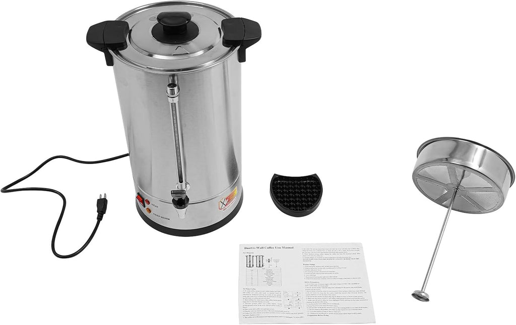 Commercial Coffee Urn, 120-Cup Electric Coffee Maker 4Gal Large Capacity Hot Water Dispenser Double Wall Stainless Steel Coffee Machine for Catering Business Party