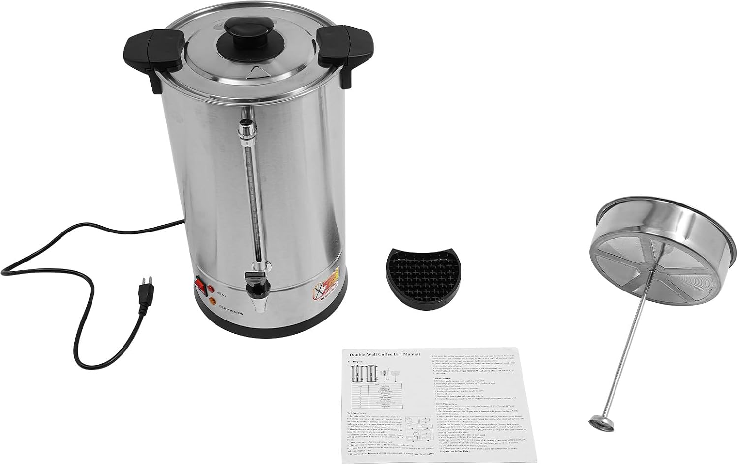 Commercial Coffee Urn, 120-Cup Electric Coffee Maker 4Gal Large Capacity Hot Water Dispenser Double Wall Stainless Steel Coffee Machine for Catering Business Party