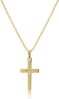 Amazon Essentials Women's 14k Yellow Gold Solid Diamond-Accented Cross Pendant Necklace, 18'