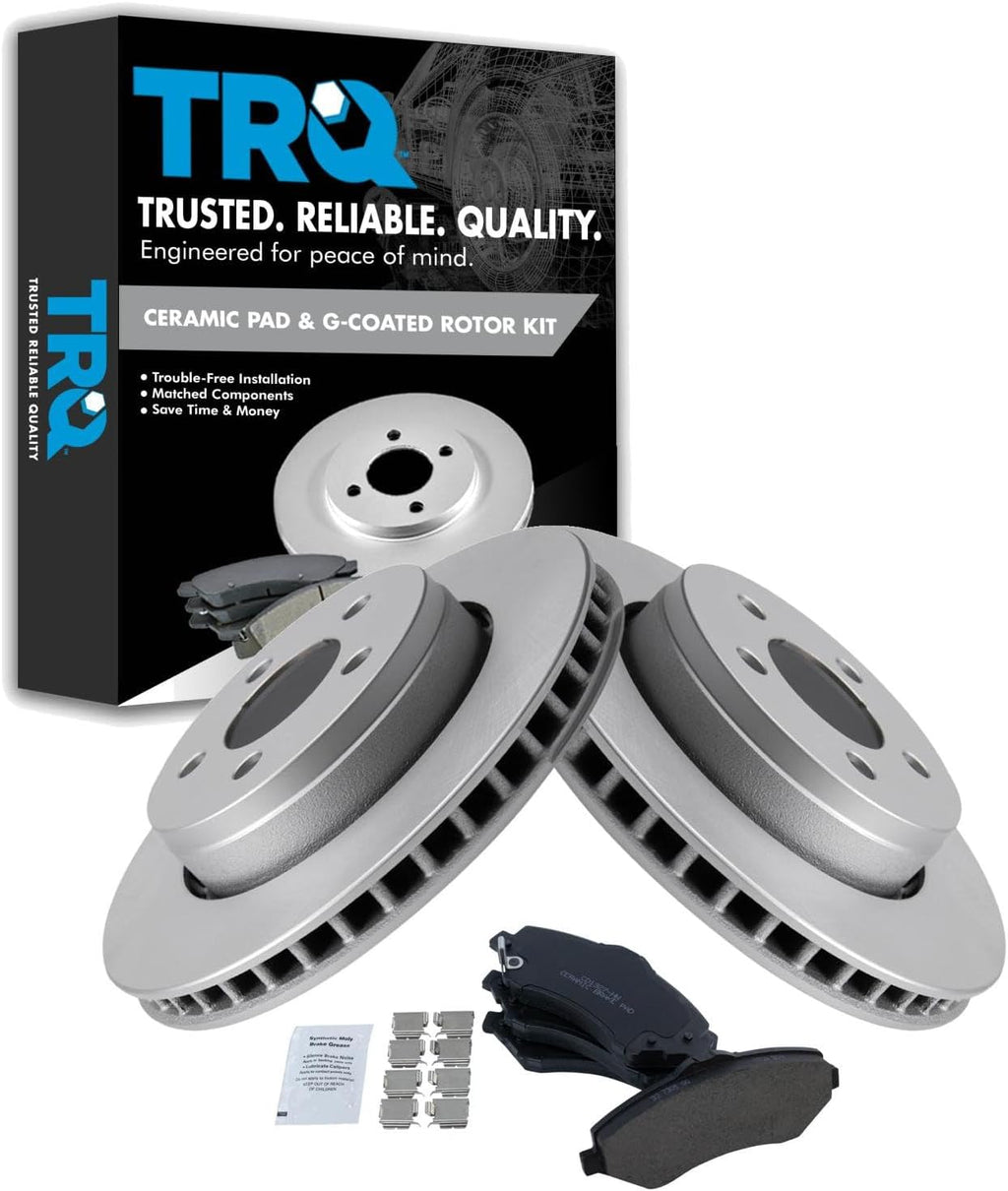 TRQ Front Brake Pad and Rotor Set Ceramic G Coated Vented Rotors Compatible with 2007-2011 Dodge Nitro 2008-2012 Jeep Liberty