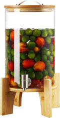 Drink Dispenser, Drinks Dispenser, Beverage Dispenser with Tap and Stand, Drinks Jar Dispenser for Wine Cocktail Glass Drink Barrel with Sealing Cap High Temperature Resistant Glass(5L)