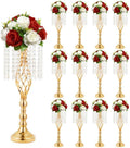 16 pcs 21.65 Inch Wedding Gold Flower Centerpieces Crystal Metal Flower Vase Wedding Centerpieces for Tables Decorations