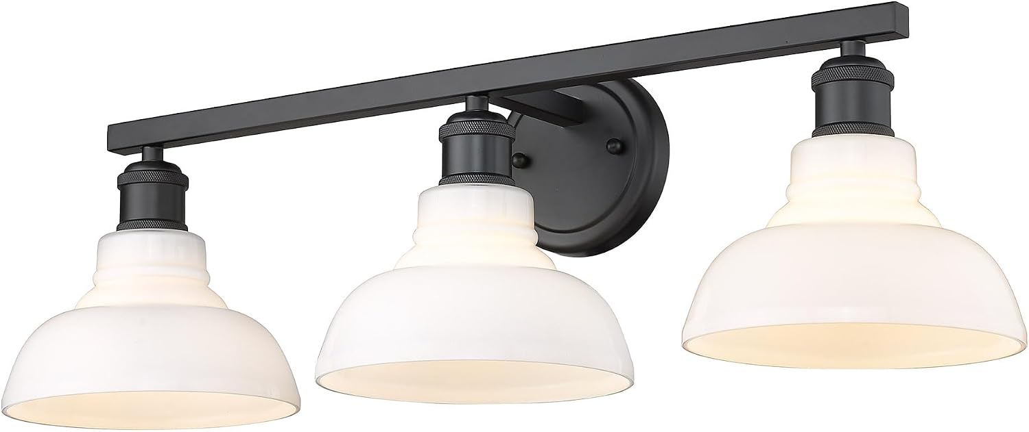 Golden Lighting Yep Carver 3-Light Vanity in Matte Black and Vintage Milk Glass