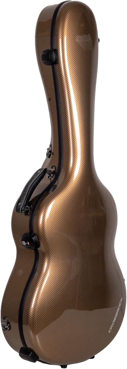 Crossrock 4/4 Size Flamenco Classical Guitar Case– Ultra Fiberglass 7lb Lightweight Shell, 3K Carbon Look (Maestro Gold) | TSA Lock, Backpack Straps, Dust Cover Included (CRF5030CGD)