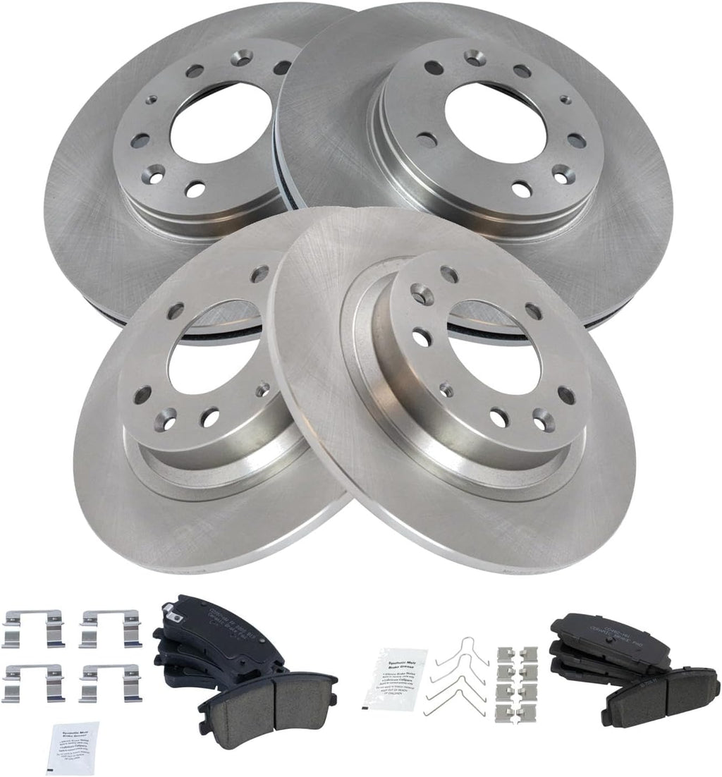 TRQ Front and Rear Brake Pad and Rotor Set Ceramic Compatible with 2003-2005 Mazda 6