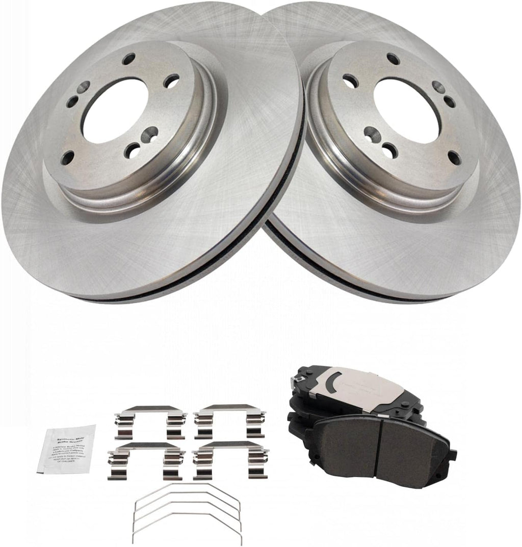 TRQ Front Ceramic Brake Pad and Rotor Set Compatible with 17-18 Hyundai Sonata Plug-In Hybrid 18-20 Kia Optima SX 19-21 Hyundai Kona SE All Wheel Drive 19-21 Veloster Turbo 17-18 Kia Soul