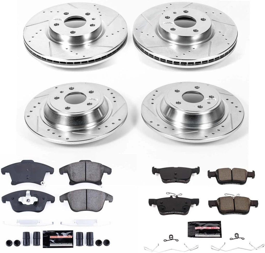 PowerStop Front and Rear Brake Kit for Ford Fusion 2017-20 - Drilled and Slotted Disc Rotors with Carbon-Fiber Ceramic Brake Pads Replacement, K8532
