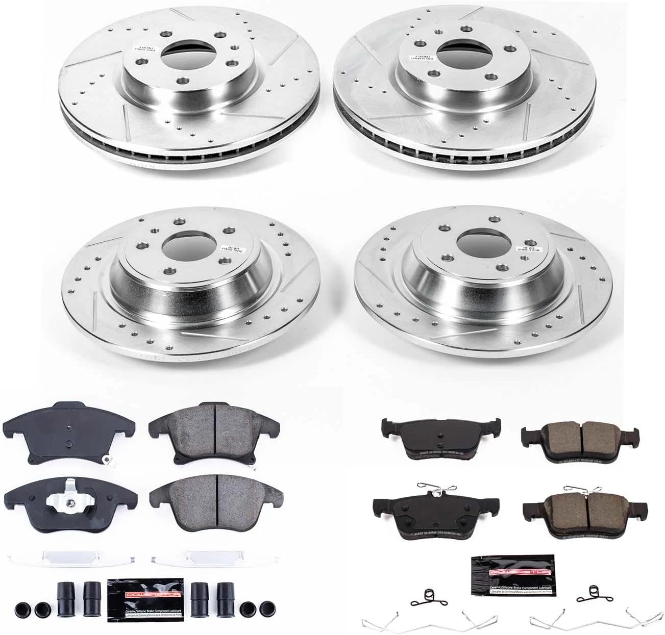 PowerStop Front and Rear Brake Kit for Ford Fusion 2017-20 - Drilled and Slotted Disc Rotors with Carbon-Fiber Ceramic Brake Pads Replacement, K8532