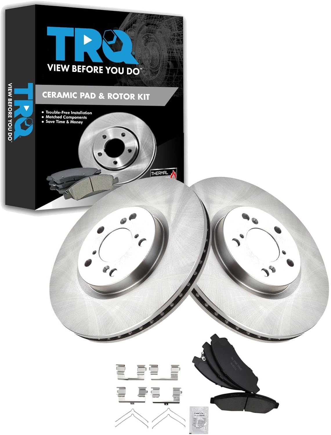 TRQ Front Brake Pad and Rotor Set Ceramic Vented Rotors Compatible with 2007-2013 Acura MDX 2014-2020 RLX 2010-2013 ZDX 2009-2015 Honda Pilot