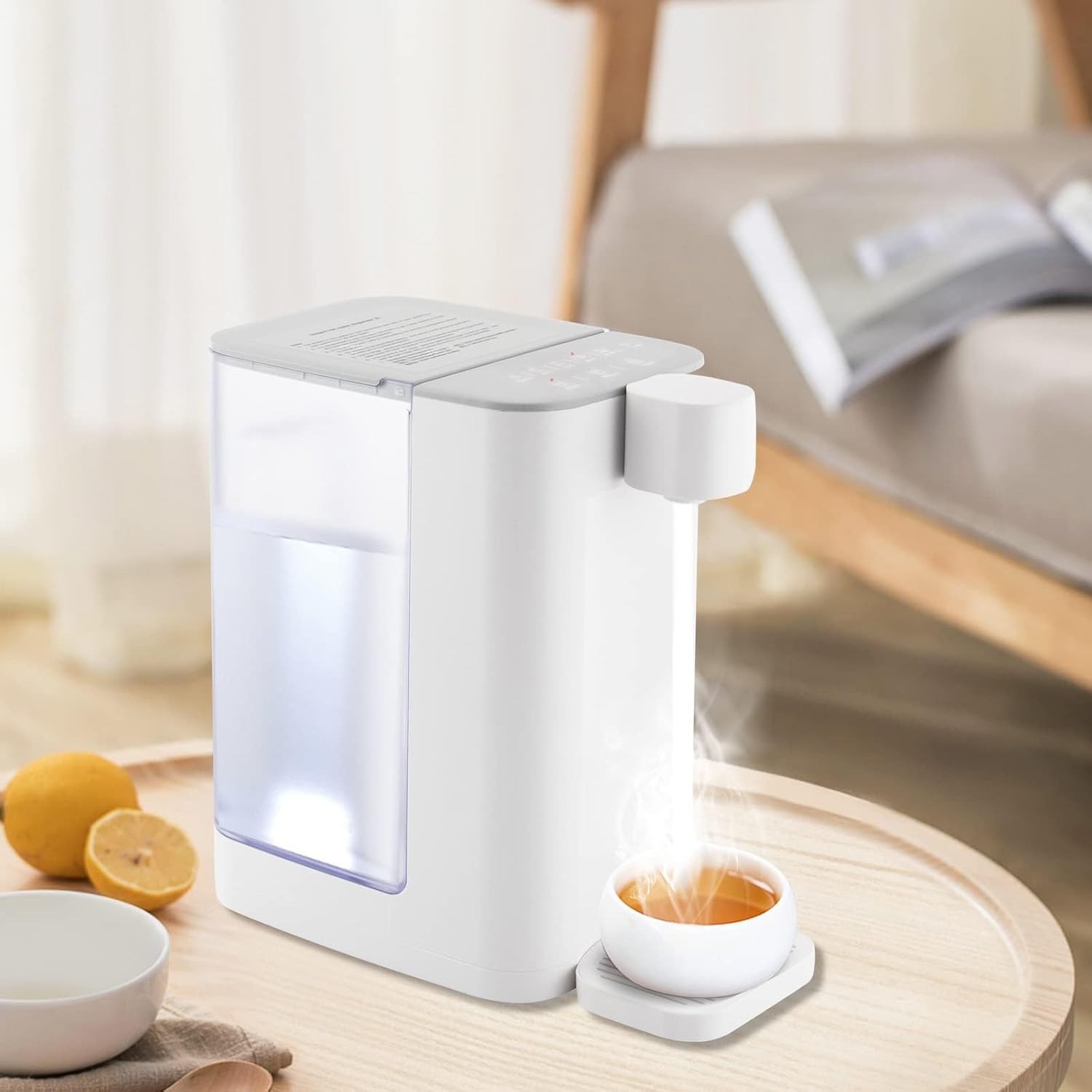 Instant Hot Water Dispenser, Countertop Water Dispenser System for Quick Heating & Outputting, Adjustable 5 Temperatures & 2 Water Outputs, 3L Water Tank Capacity,White