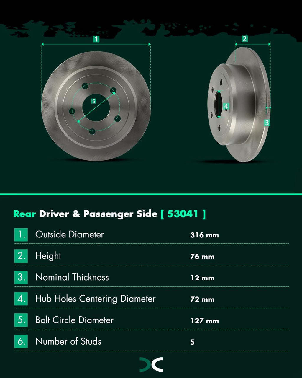 SCITOO - Brake Kits For Jeep For Wrangler 2007-2017,For Jeep For Wrangler JK 2018 Rear Disc Brake Rotors and Ceramic Brakes Pads Replacement: D1274-8390;53041