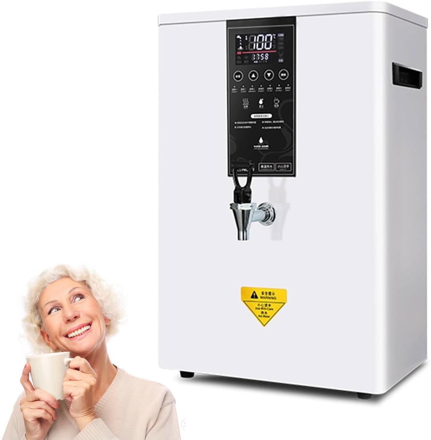 Water Warmer Commercial Water Boiler 50/60/80L(13/16/21gal)/Hour Step-Heating Automatic Electric Hot Water Dispensers Countertop Adjustable Temperature Quick Heating Touchscreen,White-50L