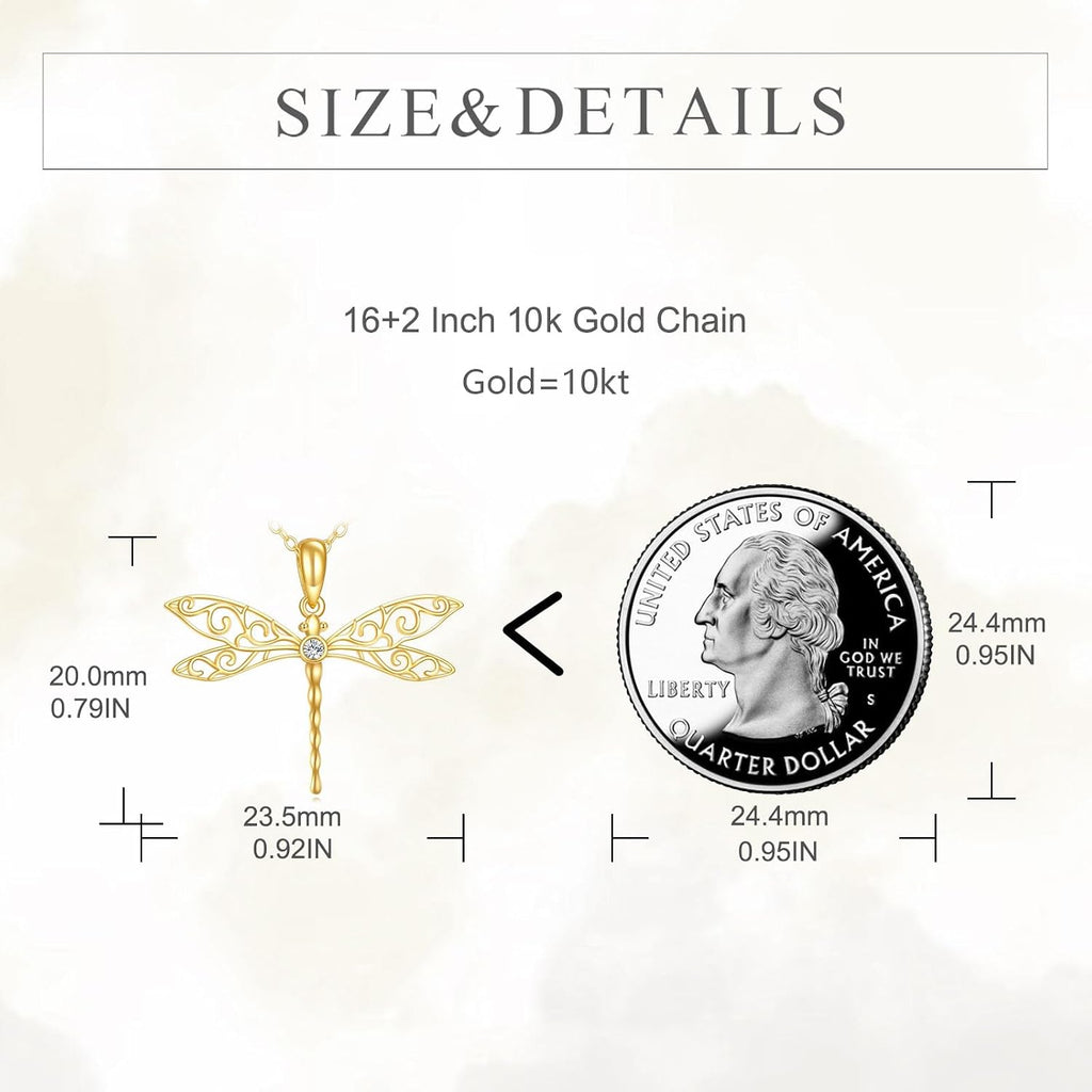 DOVRAN Real Solid Gold Birthstone Butterfly/Dragonfly/Bee/Hummingbird Necklace for Women Yellow Gold Animal Pendant for Christmas Dainty Jewelry Birthday Gifts for Mom Wife