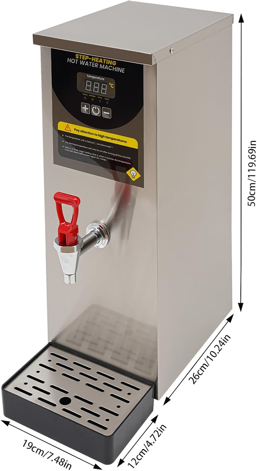 Step-Heating Commercial Hot Water Dispenser Countertop 2000W Fast Ready Water Boiler Machine Automatic 8L Water Boiler for Restaurant, Home, Office (Silver)