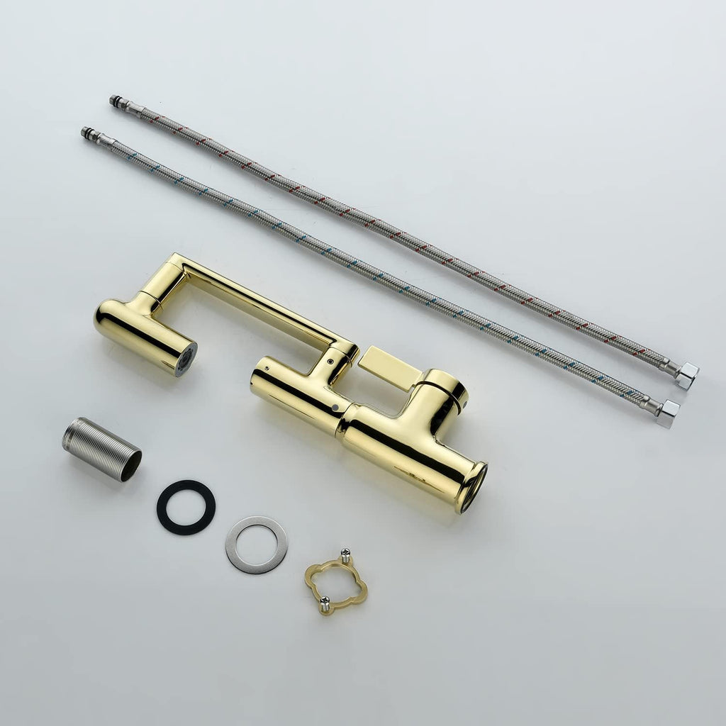 Lefton Rotatable Bathroom Faucet with Temperature Display in Fahrenheit (Batteries-Free), 3 Water Outlet Modes, Polished Gold, BF2204-5