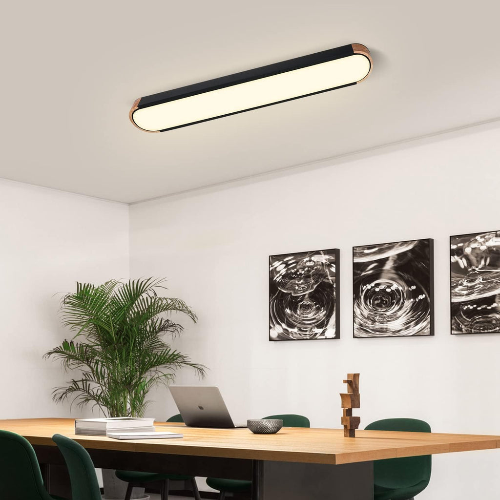 EDISLIVE Dimmable LED Ceiling Light with Remote Control 37.4in 3000K-6000K Minimalist Modern Wood Flush Mount Ceiling Light Low Profile Light Fixture Black
