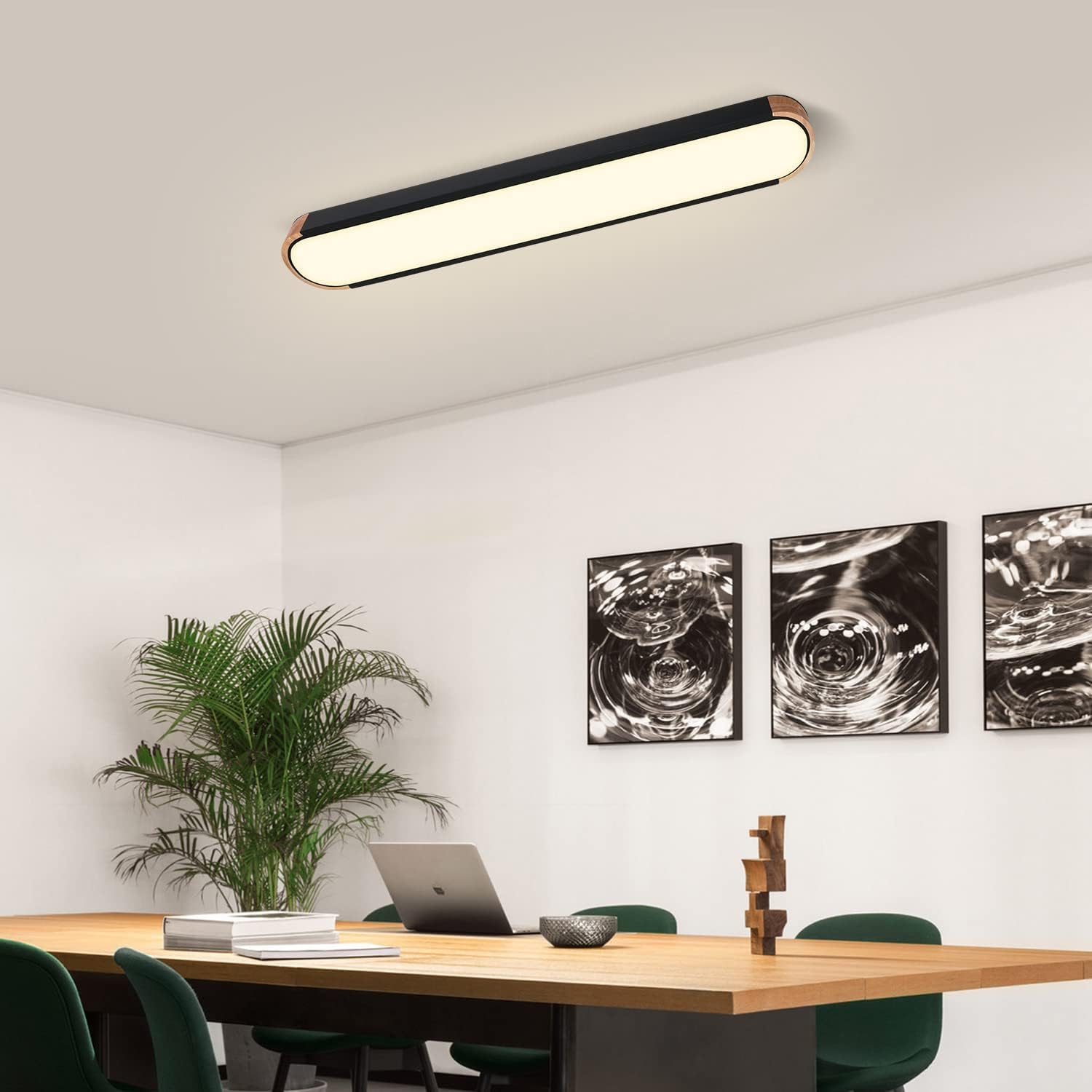 EDISLIVE Dimmable LED Ceiling Light with Remote Control 37.4in 3000K-6000K Minimalist Modern Wood Flush Mount Ceiling Light Low Profile Light Fixture Black