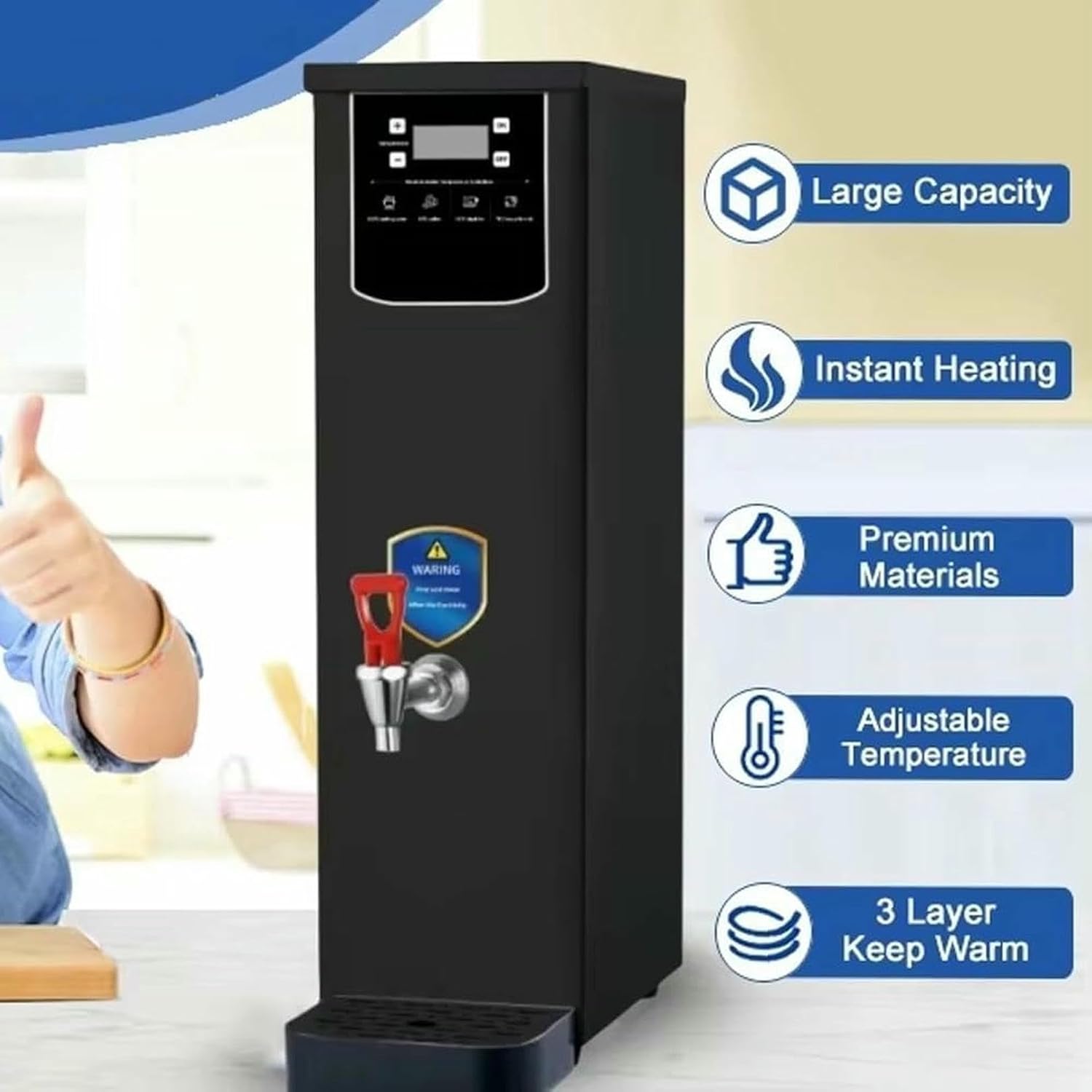 Commercial Hot Water Boiler,2.5KW Stainless Steel Instant Hot Water Boiling Machine with Digital Control Panel,Coffee Making Water Heater for Offices,Restauran(Silver 20L)