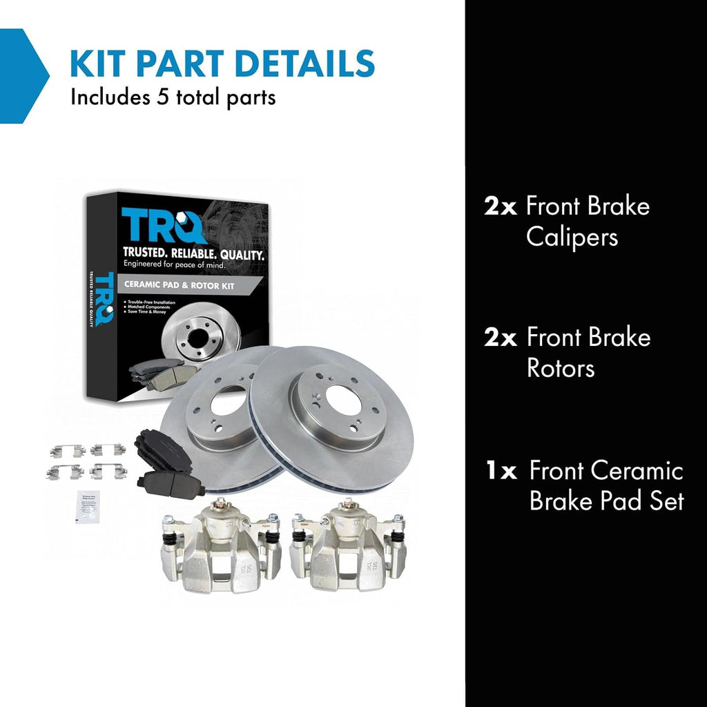 TRQ Front Brake Pad and Rotor Set Ceramic Vented Rotors Calipers Compatible with 2013-2022 Honda Accord 2016-2022 HR-V