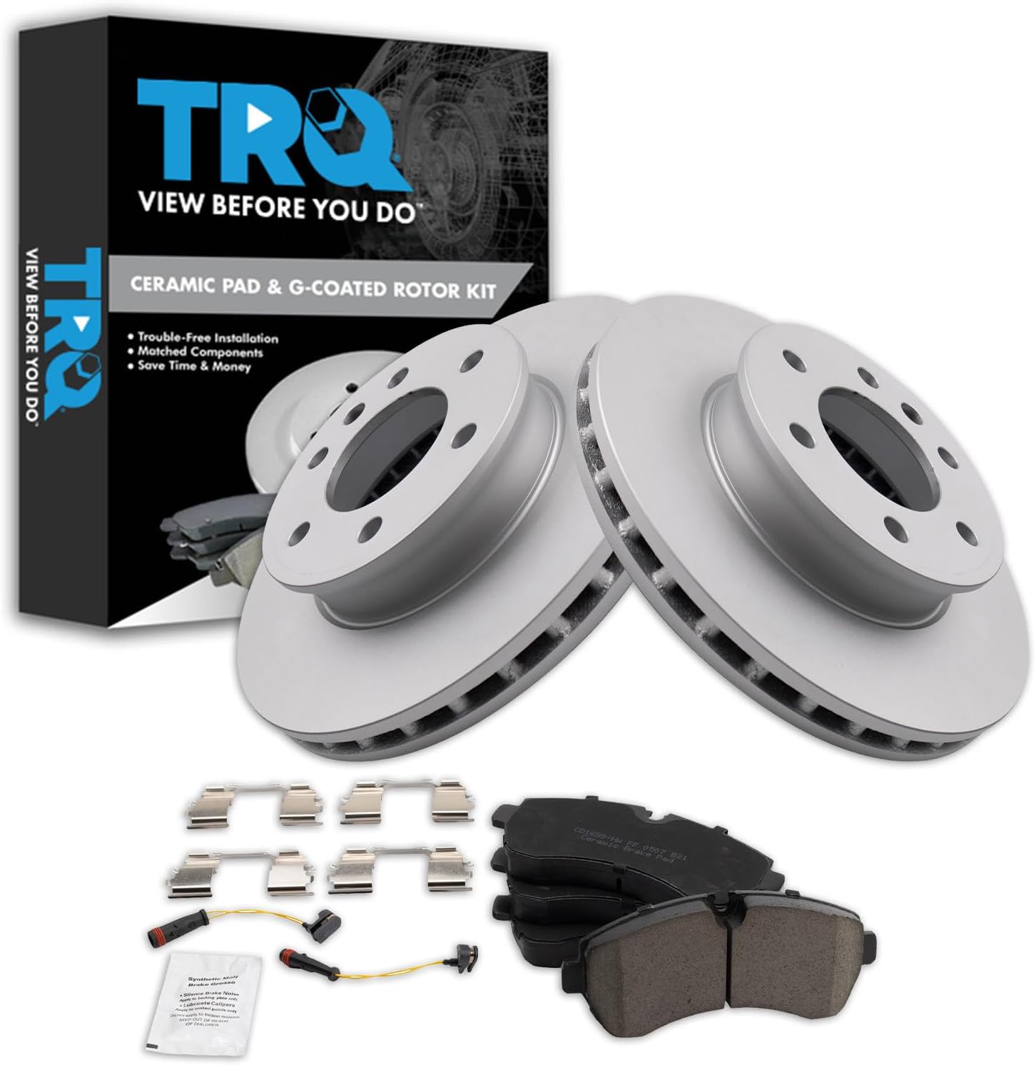 TRQ Front Brake Pad and Rotor Set Ceramic Coated Rotors Compatible with 2007-2009 Dodge Sprinter 3500 2007-2020 Freightliner 2500 3500 4500 2010-2021 Mercedes-Benz Sprinter 1500 2500 3500 3500XD 4500