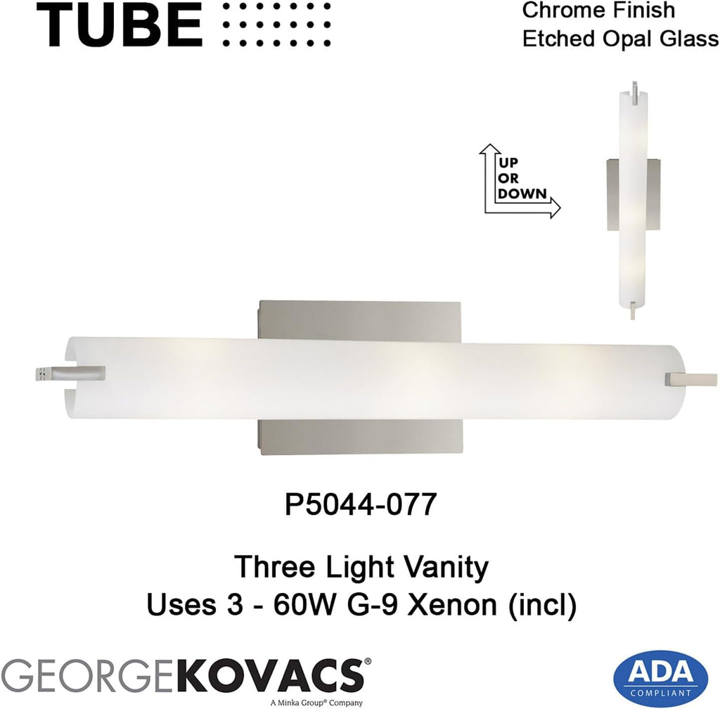 GEORGE KOVACS P5044-077 Tube Vanity Bath Light, 3-Light, 180 Total Watts, 4.75-in H x 20.5-in W, Chrome