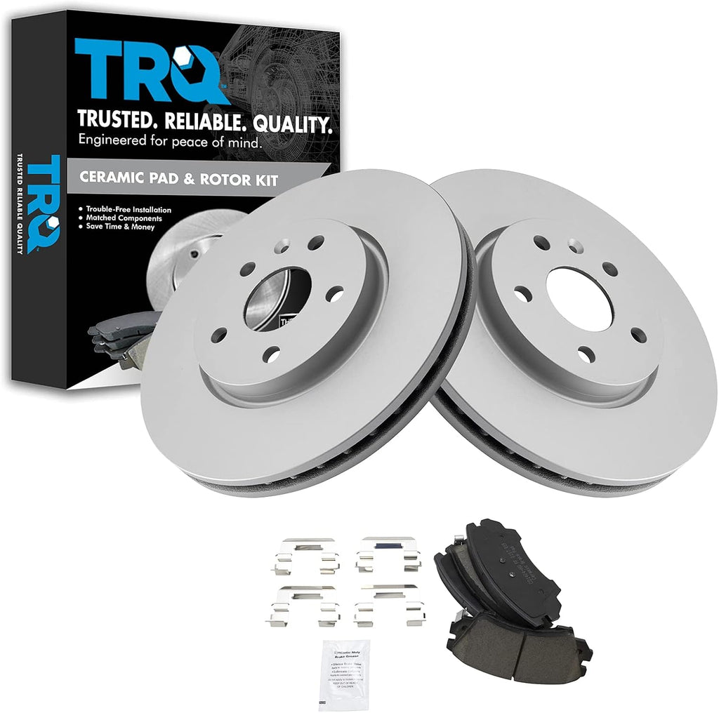 TRQ Front Brake Pad and Rotor Set Ceramic Vented G Coated Rotors Compatible with 2010-2015 Chevrolet Camaro