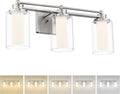 Modern Bathroom Light Fixtures, HWH Brushed Nickel Vanity Lights for Bathroom, Wall Light Fixtures Clear Glass, LED Vanity Lights 5CCT Dimmable 18W, 5HLT63B-3W-LED BN