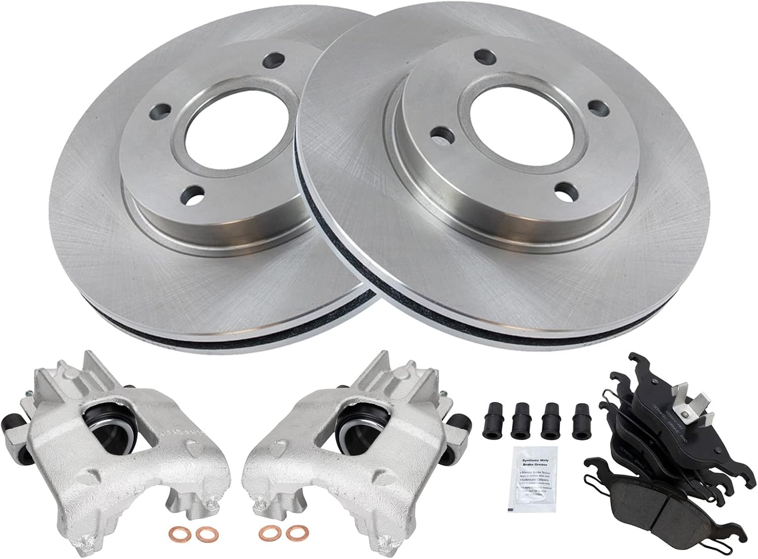 TRQ Front Brake Pad and Rotor Set Ceramic Vented Rotors Calipers Compatible with 2000-2004 Ford Focus
