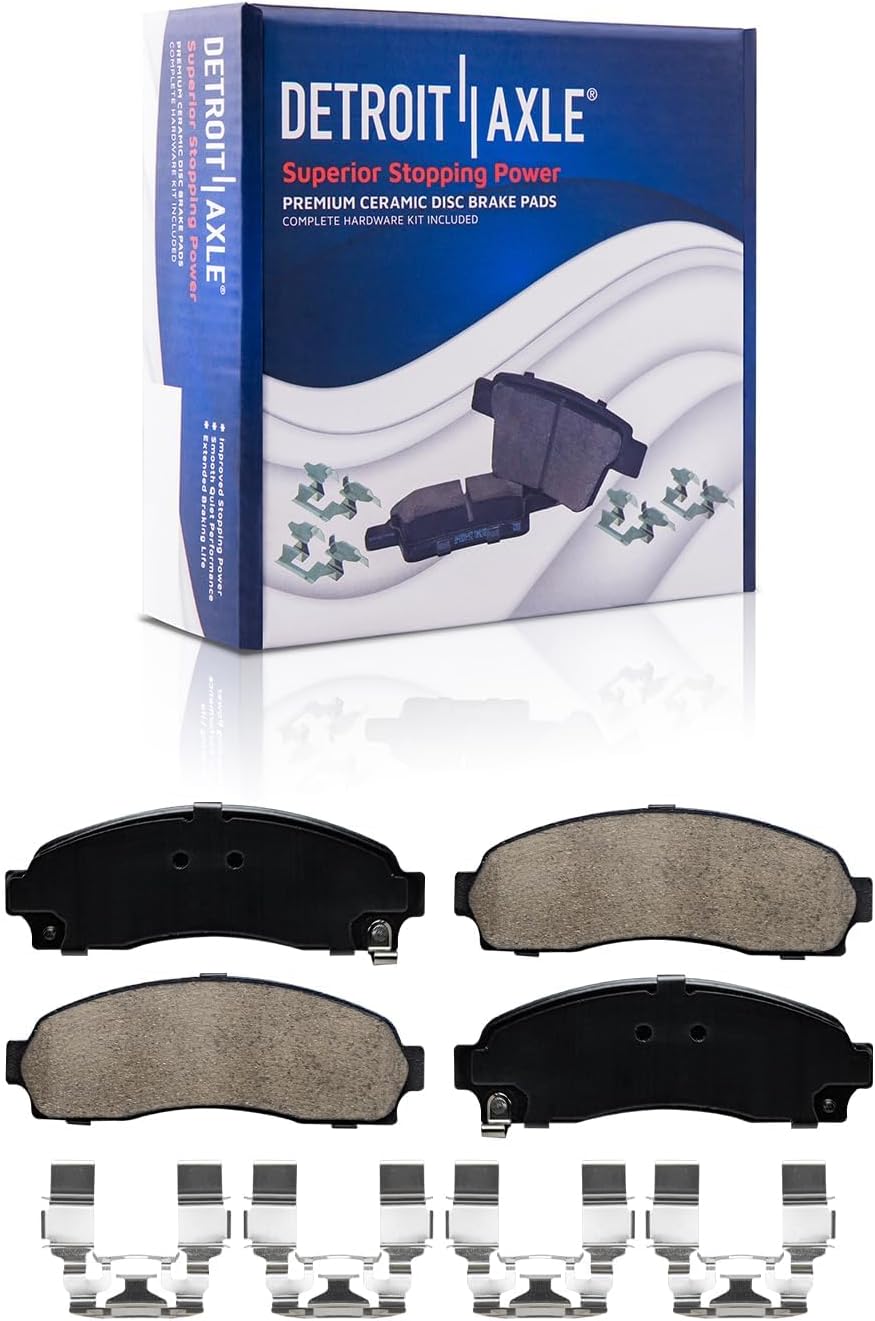 Detroit Axle - Front Brake Kit for 2002-2005 Ford Explorer Mercury Mountaineer Wheel Bearing Hubs Drilled & Slotted Brake Rotors and Ceramic Brakes Pads 2003 2004 Replacement