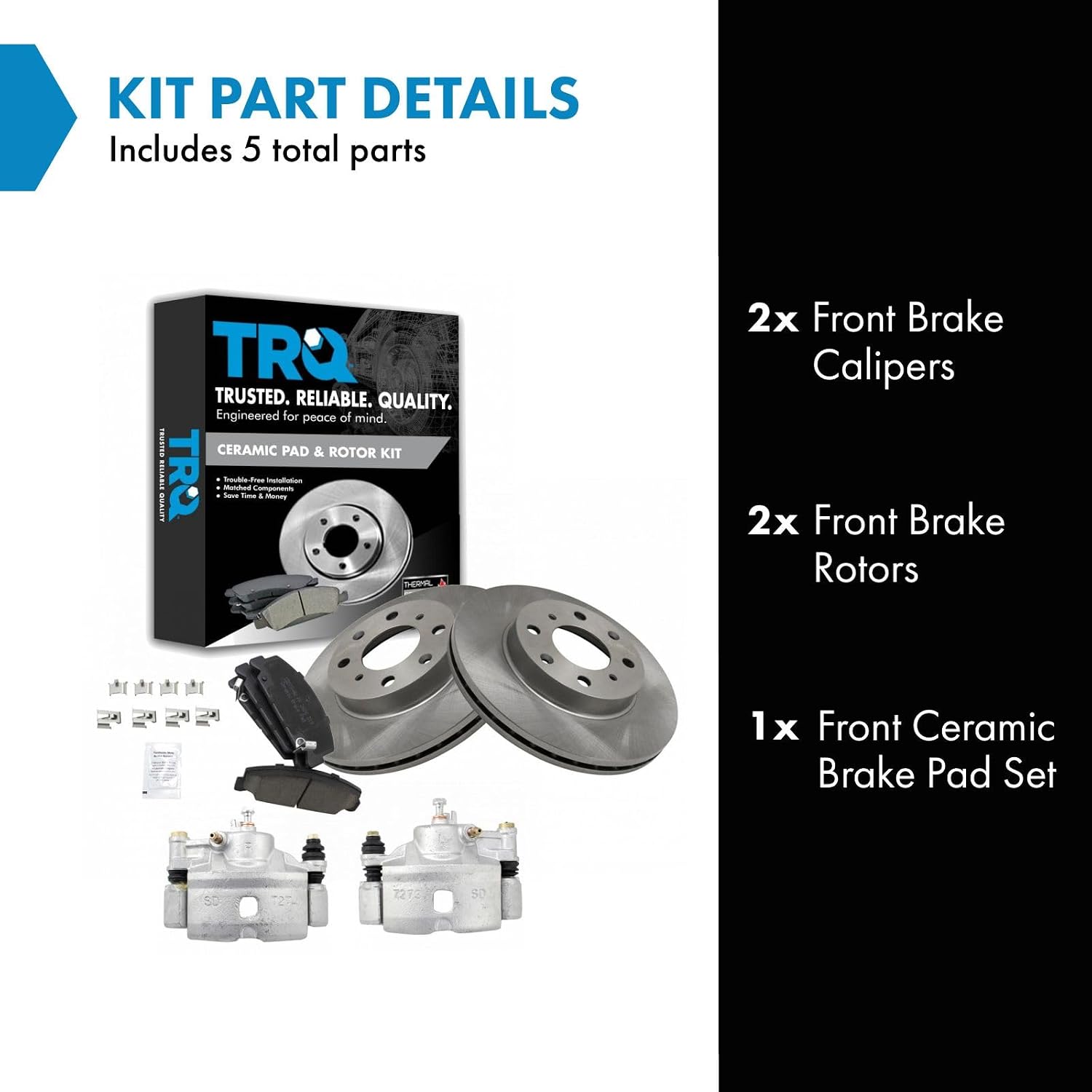 TRQ Front Brake Pad and Rotor Set Ceramic Vented Rotors Calipers Compatible with 1990-2000 Honda Civic 1993-1997 Civic del Sol 1990-1991 CRX