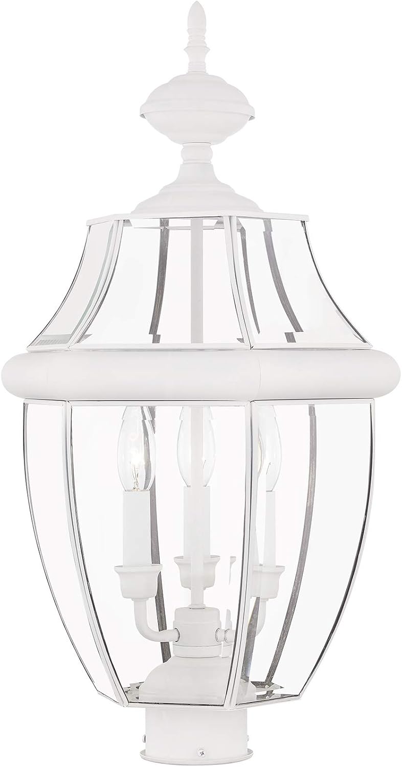 Livex Lighting 2354-03 Outdoor Post with Clear Beveled Glass Shades, White