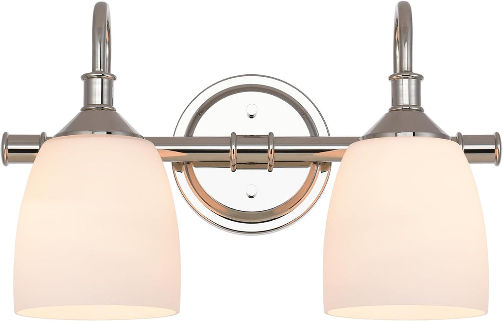 Polished Nickel 2-Light Bathroom Vanity Light Fixtures Over Mirror, Vintage Vanity Lights for Living Room, Milk White Glass Shades, Standard E26 Base