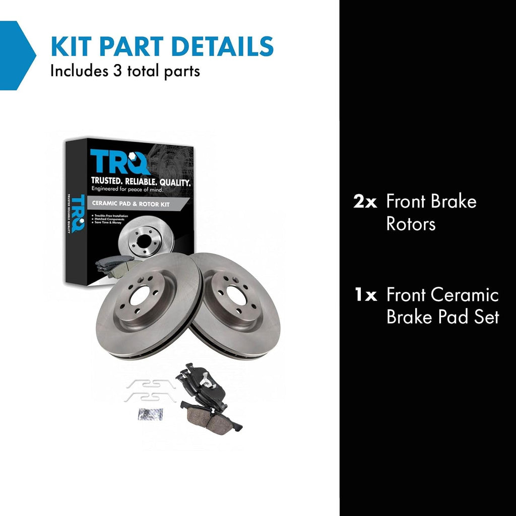 TRQ Front Brake Pad and Rotor Set Ceramic Compatible with 2018-2019 Jaguar E-Pace 2015-2019 Land Rover Discovery Sport 2016-2019 Range Rover Evoque