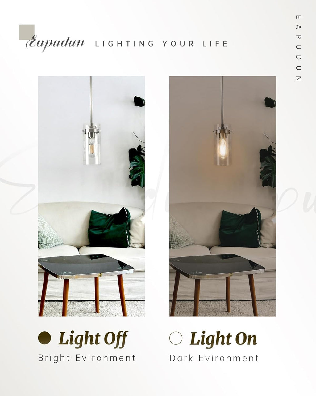 EAPUDUN Pendant Lights Kitchen Island (3 Pack), Clear Glass Shade Kitchen Lighting fixtures Ceiling Hanging, Brushed Nickel Light for Kitchen Island,Dining Room,Corridor Bedroom E26 Base