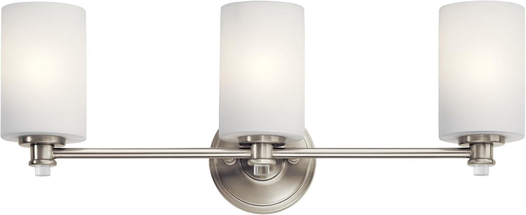 Kichler Joelson 24' 3 Light Vanity Light with Satin Etched Cased Opal and Clear Glass Accent Glass in Brushed Nickel