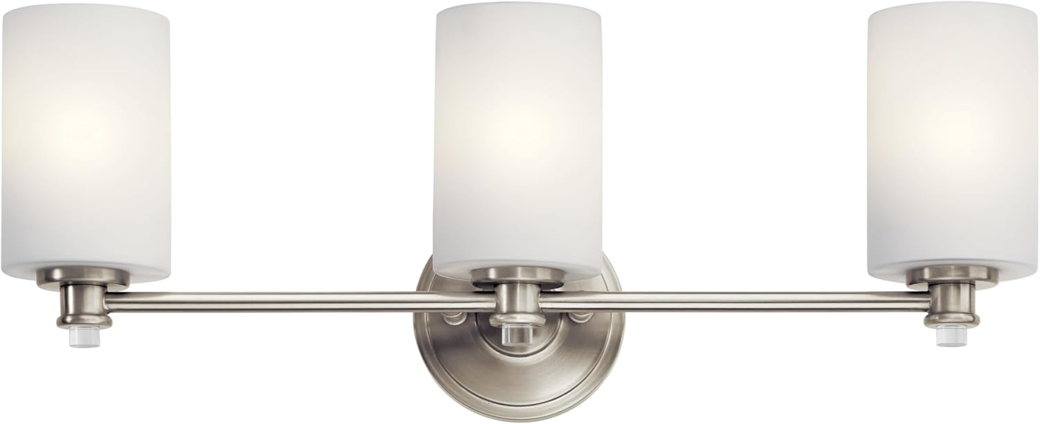 Kichler Joelson 24' 3 Light Vanity Light with Satin Etched Cased Opal and Clear Glass Accent Glass in Brushed Nickel
