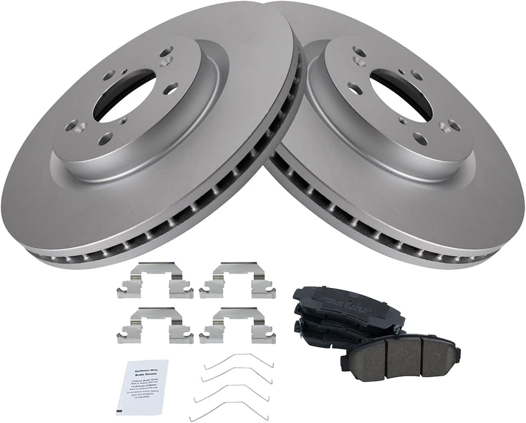 TRQ Front Brake Pad and Rotor Set Ceramic Coated Vented Rotors Compatible with 2011-2014 Honda Odyssey