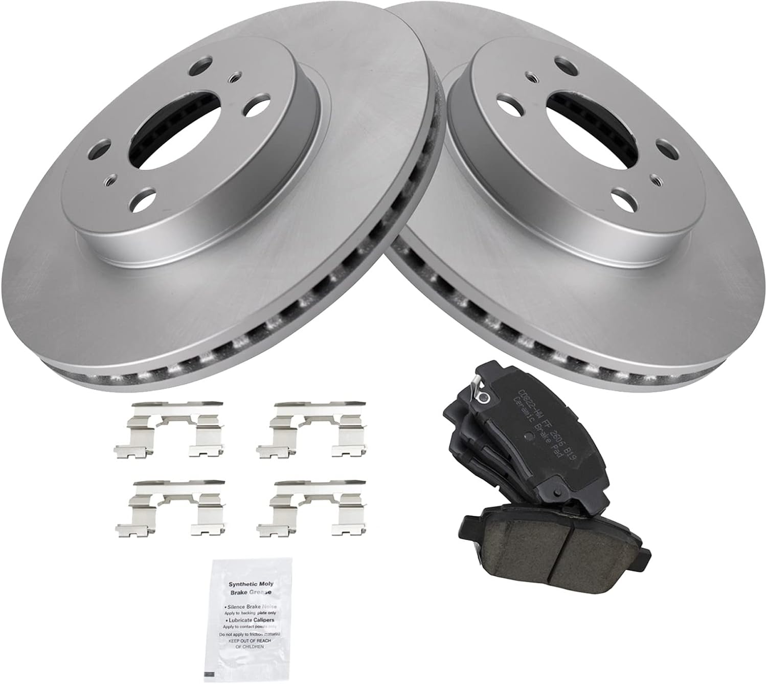 TRQ Front Brake Pad and Rotor Set Ceramic G Coated Vented Rotors Compatible with 2013 Scion iQ